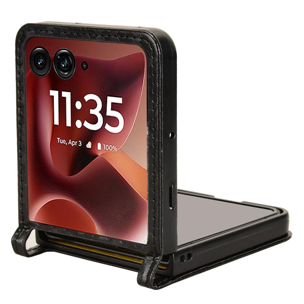 

For Motorola Razr 60 Ultra 5G Case with Card Slot Dot Pattern Imprint PC+PU Leather Phone Cover Dark Blue
