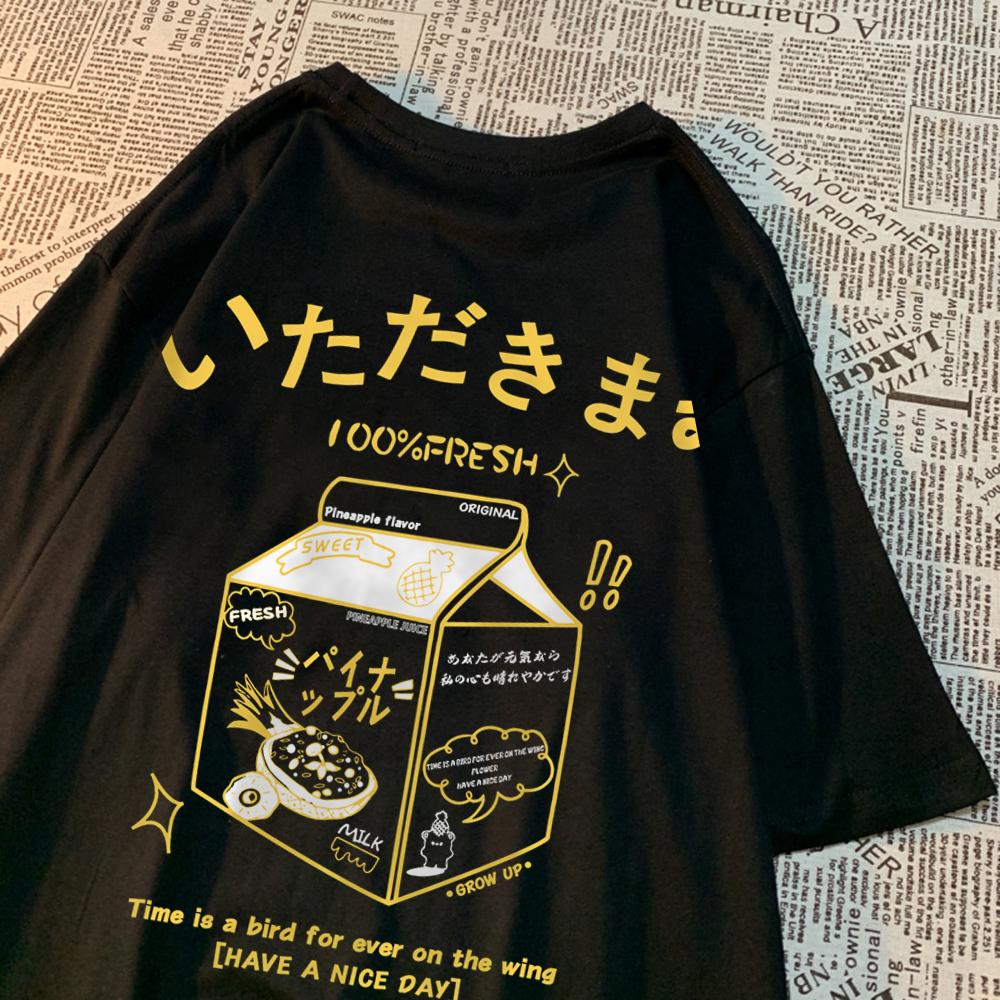 100% Fresh Pineapple Juice Time Is A Bird For Ever On The Wing Men Tshirt Casual Top Cotton Breathable T-Shirt Soft Loose Tees