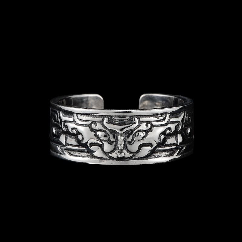 Adjustable Open Ring Men Women Vintage Mythical Beast Design Geometric Statement Plated Retro Fashion Accessory