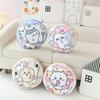 Soft, round plush pillow featuring a flaming hachiware rabbit and flying squirrel. Perfect for car, chair, or other use. Highly resilient, it's a