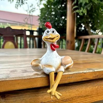 Sculpture Décor Poulet Amusant Statues de Poulet Cartoon Assis pour Jardin Arrière-cour Figurine de Poulet en Résine Mignonnes Statues d'Animaux Décor de Table de Ferme
