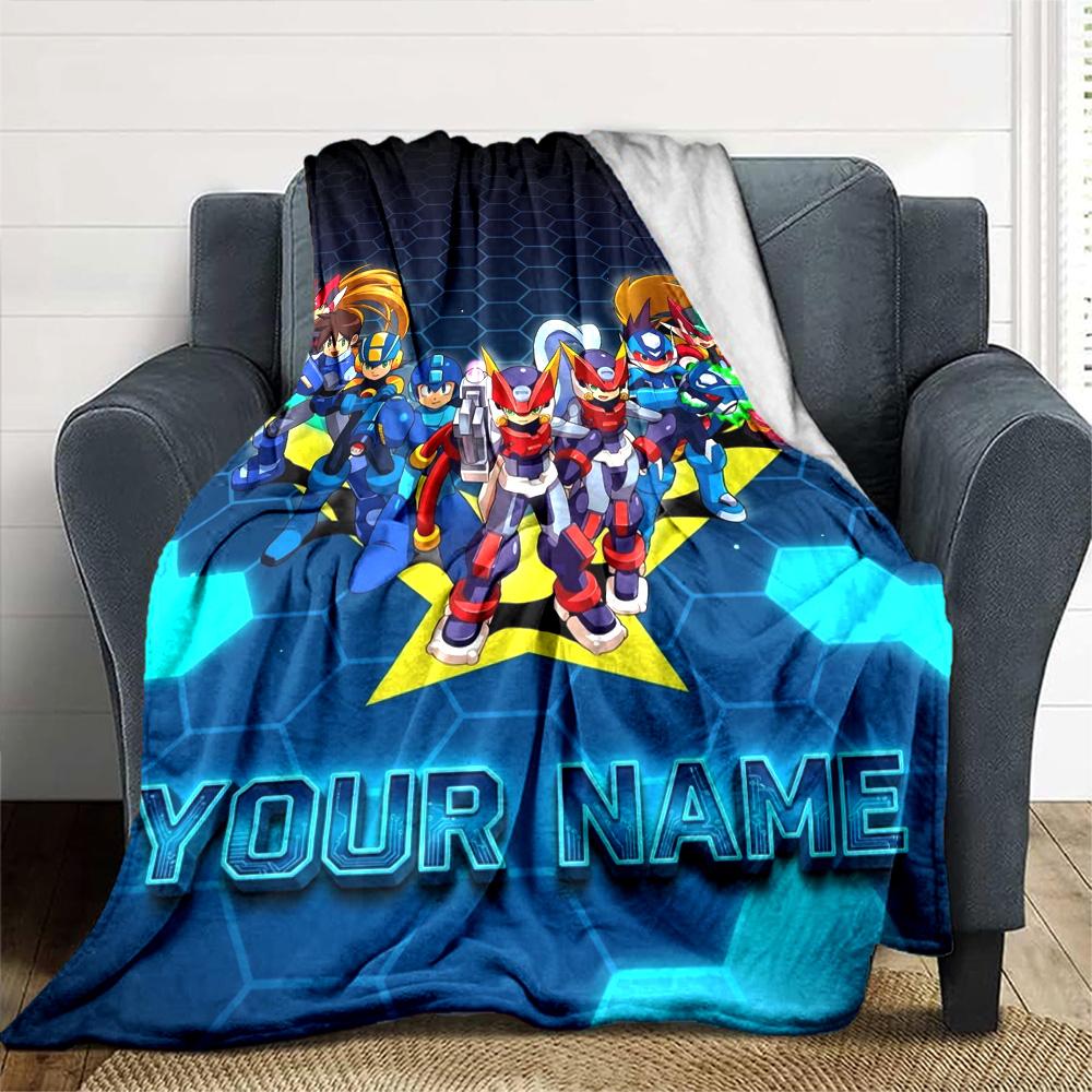 Name Custom Mega man Print Flannel Blanket High Quality Warm Comfortable Cover for All Seasons Perfect for Gifts Home Decor