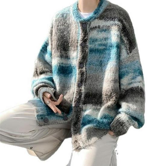 Men's and Women's Trendy Color Block Autumn/Winter Loose Knit Cardigan Sweater