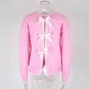 Women Sweater Tops Round Neck Long Sleeve Ribbed Hem Cuff Knitting Tops with Back Bow Decor Solid Color Knitwear