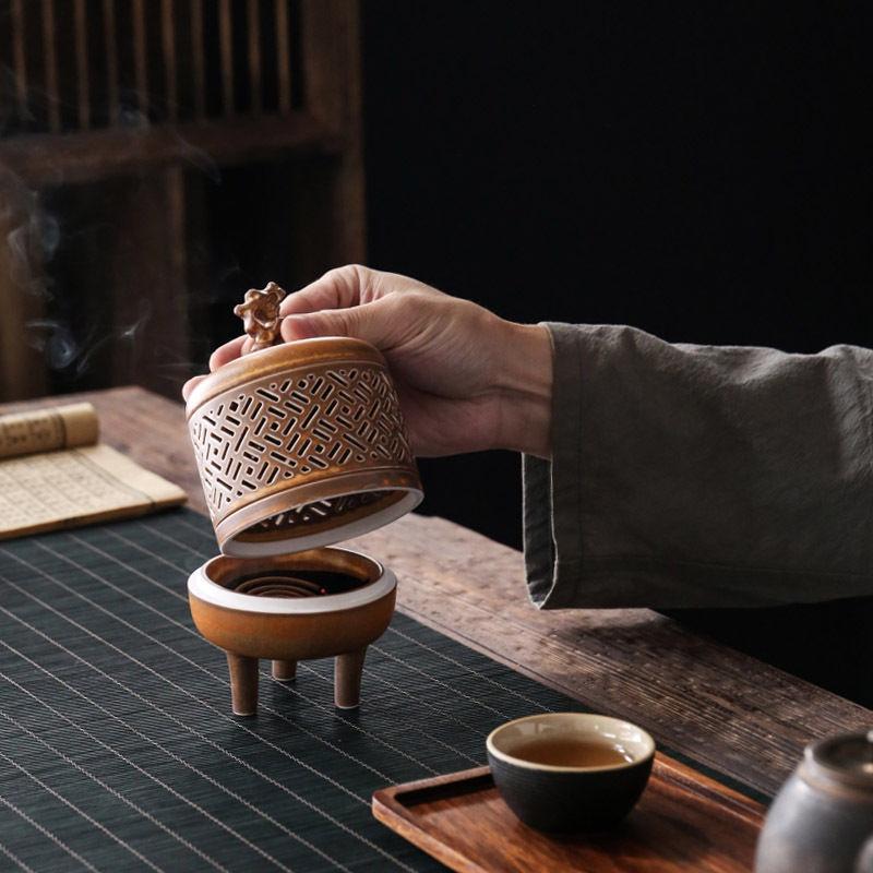 Ceramic Incense Burner Antique Style Indoor Coil Incense Burner Chinese Style Ancient Home Decoration Ornament