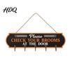 Seasonal Yard Sign Decor Halloween Broom Parking Sign Check Your Brooms Wooden Wall Hanging Witch Themed Door with Hooks for Indoor Outdoor