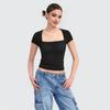 Summer Women T Shirt Streetwear Short Sleeve Square Collar Slim Fit Solid Color Pullover Top