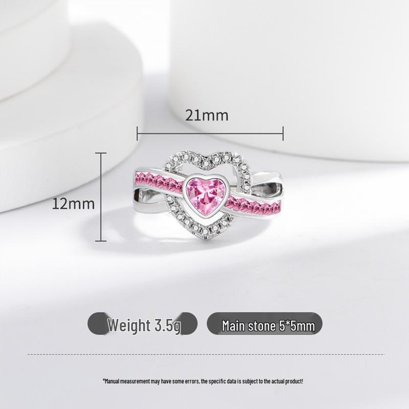 European & American Style Rhinestone Pink Heart Adjustable Women's Ring - Couple's Fashion Jewelry