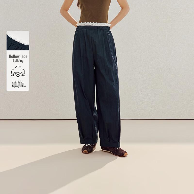 INMAN Women s Casual Hollow Lace Patchwork Wide-Leg Pants S