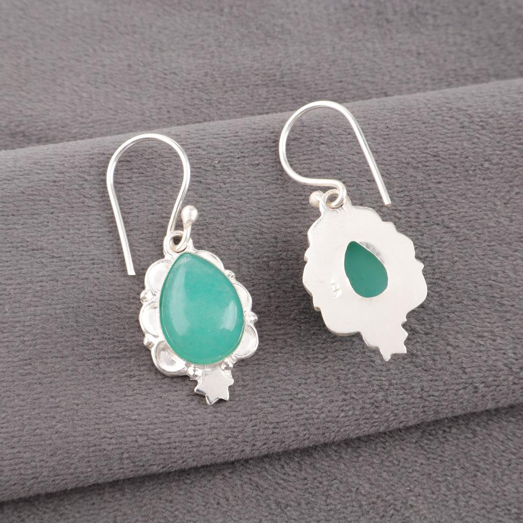 Amazonite Gemstone 925 Solid Silver Jewelry Handmade Earrings 1.6" Gift For Wife EE-163-26