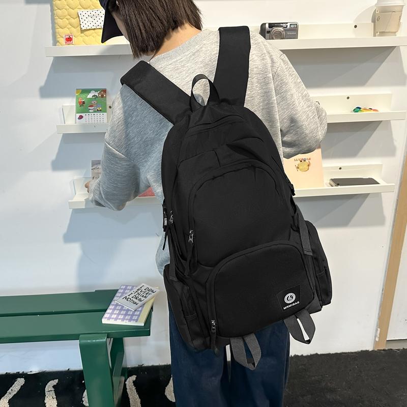 Men's Sports Backpack Women's Large Capacity Backpack Solid Color Student Schoolbag