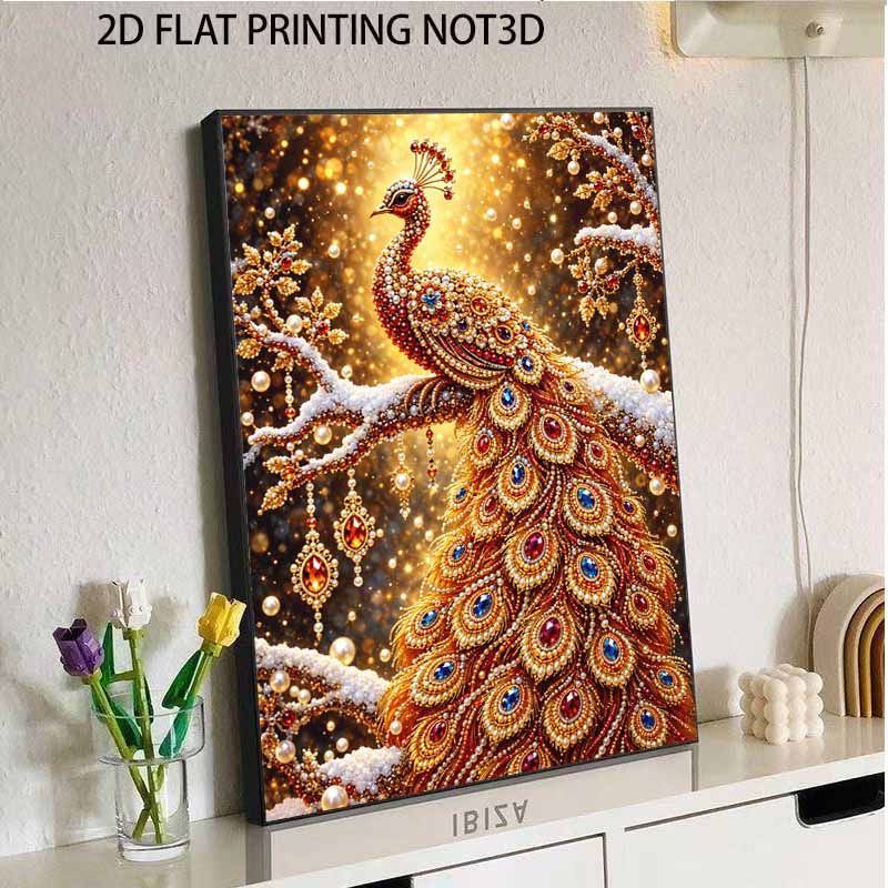 Sparkling Pearl Painting Kit with Frame Golden Peacock Bead Art Canvas Relaxing Craft Home Wall Decor Gift Set for DIY Art Wall Decoration Art