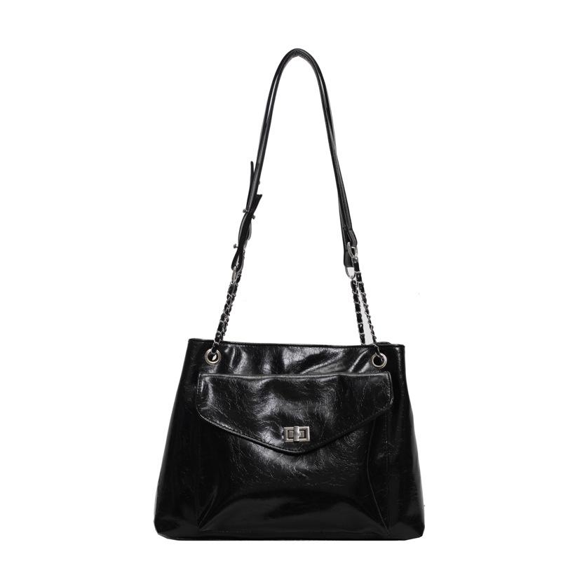 Women's Soft PU Patent Leather Chain Tote Bag with Compartments - 2024 Spring/Summer Fashion