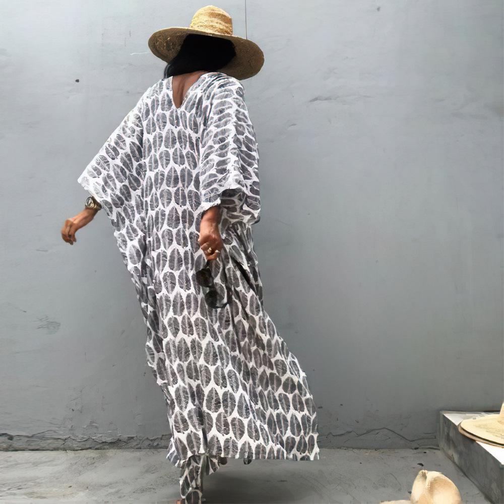 Bedruckter V-Ausschnitt Strandüberwurf: Europäischer & Amerikanischer Stil Lockerer Bademantel für Strandurlaube