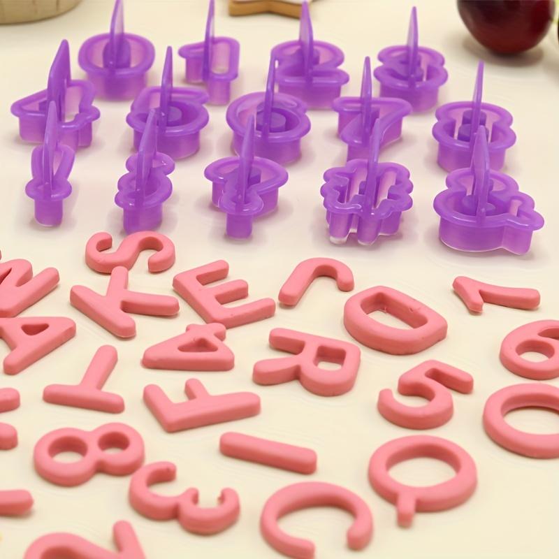 40PCS Tiny Purple Alphabet Number Cutter Set, DIY Baking Tool Symbol Fondant Cake Decorative Printing Mold, Alphanumeric Plastic Biscuit Mold