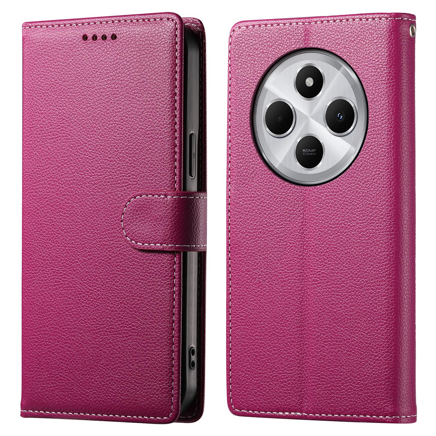 

DF-012 Чехол для телефона Xiaomi Redmi 14C 4G/14R 5G/Poco C75 4G Чехол Кожа с текстурой личи Магнитная застежка Подставка Кошелек Rose