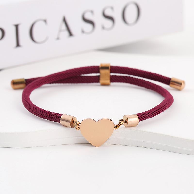 15mm Heart-Shaped Adjustable Stainless Steel Multi-Color Milan Rope Bracelet with Blank UV Laser Printing Surface