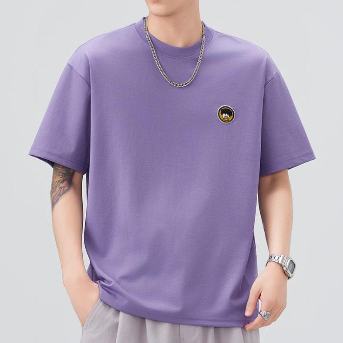 Summer American Heavy Craftsman Short Sleeve Men's Embroidered Round Neck Loose T-shirt Short T-shirt