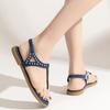 2026 Summer Bohemian Style Rivets Flat Bottom Clip Toes Herringbone Sandals Fashion Beach Plus Size Women Elegant Generous Shoes
