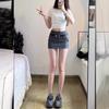 2024 Summer Retro Gray High-Waist Bodycon Mini Skirt for Women