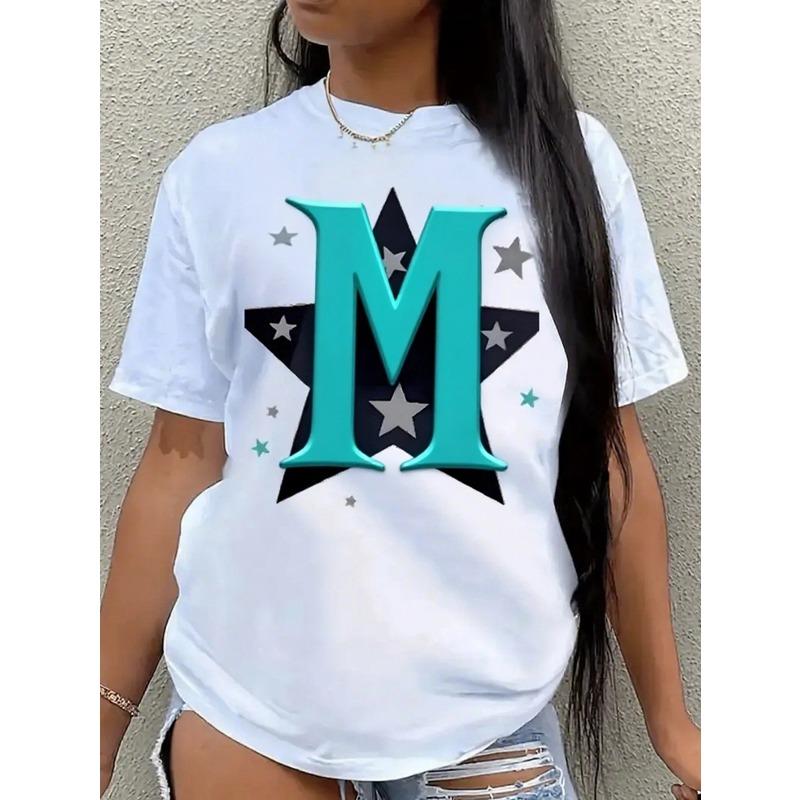 

European Size Fashion Trend Geometric Pattern Women s T-Shirt - , Round Neck, Feminine Fashion, Minimalist Design, Daily Versatile, for Spring/Summer 4XL