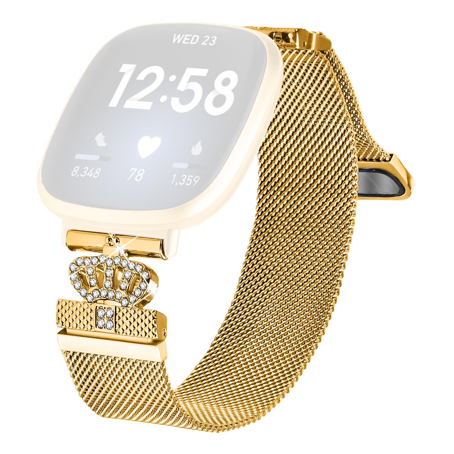 

Миланский браслет для Fitbit Versa 4/Sense 2 с магнитной застежкой-короной, ремешок из нержавеющей стали Gold