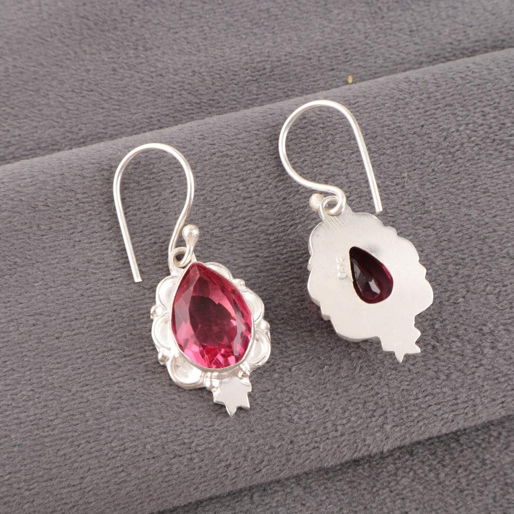 Pink Tourmaline Gemstone Earrings 925 Sterling Silver Jewelry Anniversary Gift EE-163-16