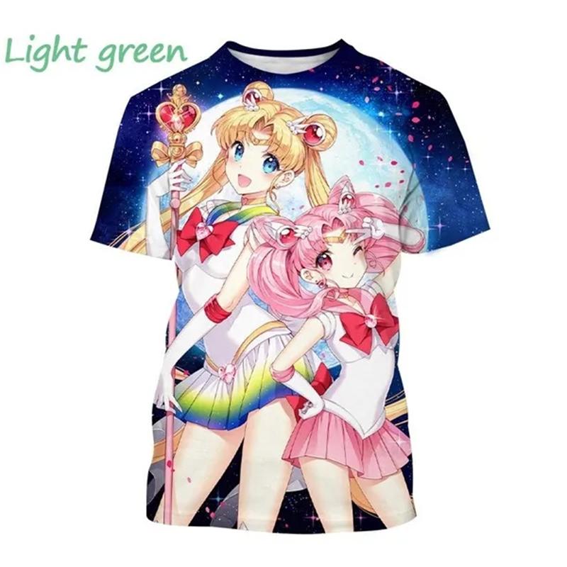 Nové Sailor Moon Anime 3D Tisk Dívčí Tričko s Krátkým Rukávem Ležérní O-výstřih Anime Sailor Moon Dětské Unisex Trička s Krátkým Rukávem
