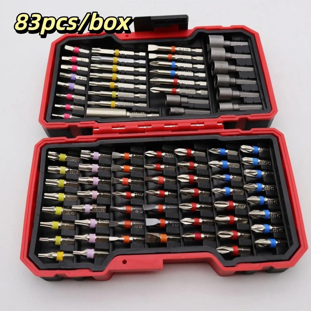 

83pcs/box Magnetic Bits Screwdriver Bit Socket Set S2 Zinc Zinc Alloy Steel Drill Bit Kit Assembly Work Batch header S2
