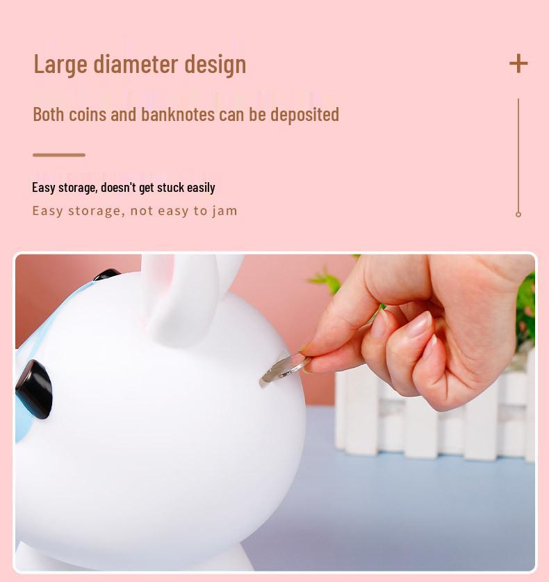 2024 Large Capacity Cute Rabbit Piggy Bank - Durable Vinyl Cartoon Savings Bank with Easy Access
