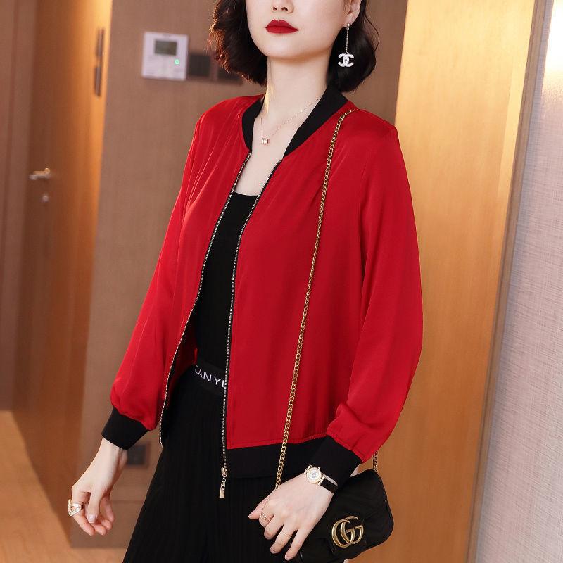 Summer Women Chiffon Jacket Thin Breathable Baseball Uniforms Long Sleeve Printed Jacket Loose Short Plus Size Sunscreen