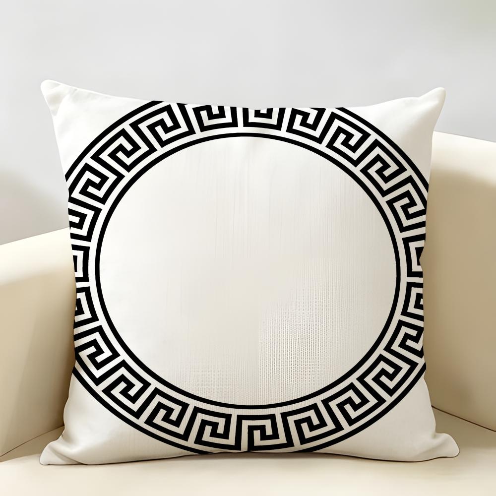 Geometric Embroidery Cushion Cover Natural Linen Organic Fabric Double-Sided Printing Breathable Perfect For Home Decor