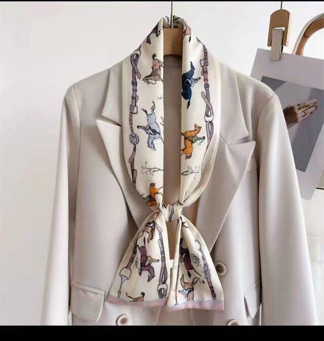 Fresh Polka Dot Print Silk Scarf Women'S Chiffon Satin Double Layer Neck Scarf Bag Handle Bow Tie Hair Band Fashion Accessory