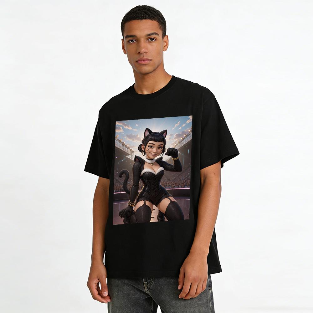 Cute Cat Ear Girl Print Casual Top Trendy Anime Style Versatile T-Shirt For Men And Women Pure cotton T-shirt
