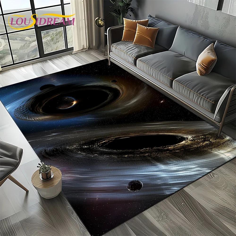 Milky Way Universe Space Stars Black Hole Galaxy Earth Carpet Rug for Living Room Bedroom Sofa Decoration,Non-slip Floor Mat