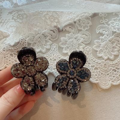 Fashion Crystal Flower Top Clip, Elegant Half-Up Ponytail Holder, Luxe Hair Claw for Women & Girls, Mini Claw Clip