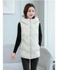 Autumn and Winter Women's Solid Color Loose Vest Drawstring Hooded Long Vest Jacket Cotton Padded Women's Windproof Warm Vest