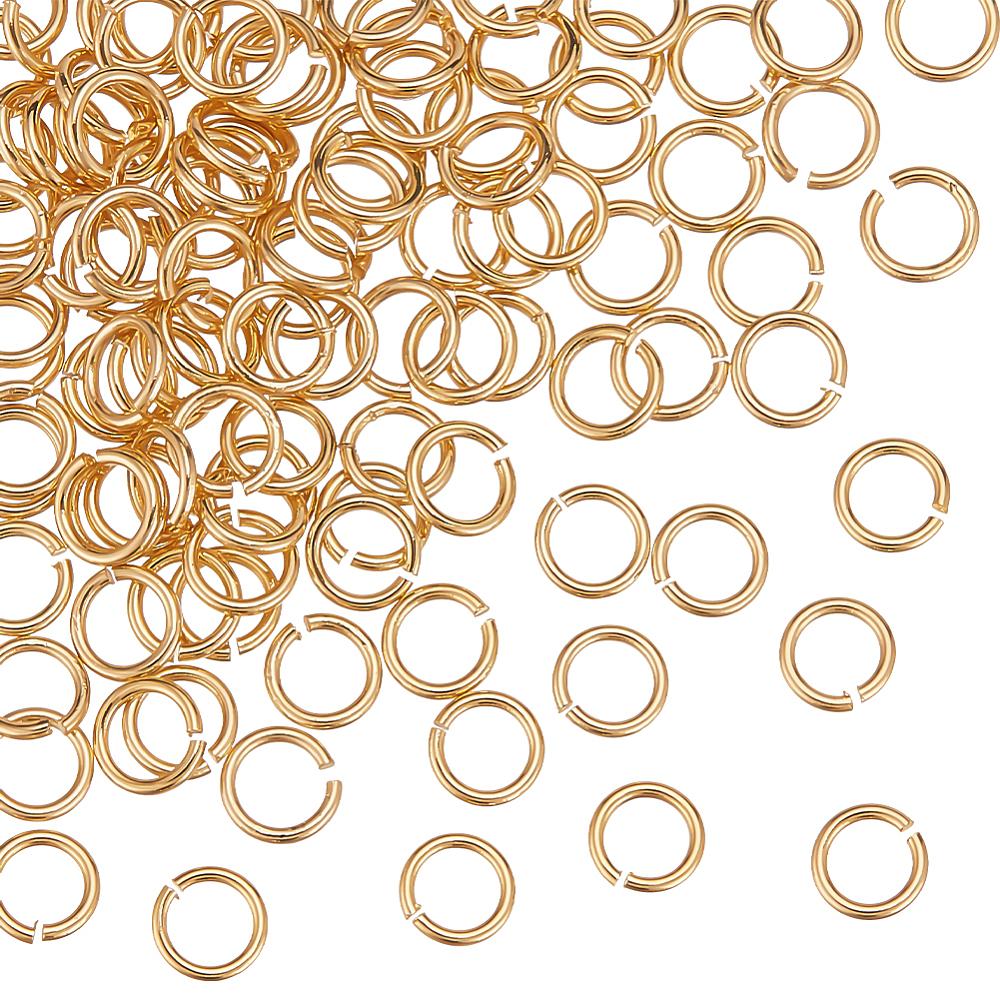 100Pcs Rack Plating Brass Open Jump Rings, Round, Long-Lasting Plated, Real 24K Gold Plated, 6x0.8mm, 18 Gauge, Inner Diameter: 4mm