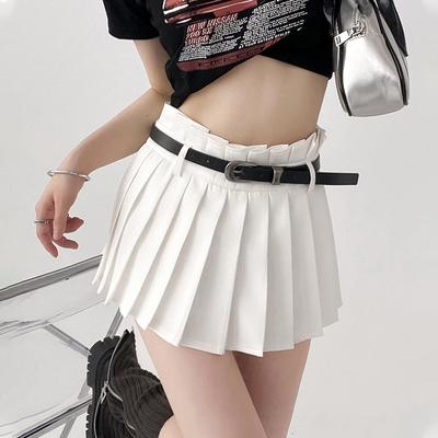 High Waist Slim Pleated Skirt Women Half-length White Mini Skirt A-LINE Sweet Fashion Culottes All-match Preppy Style Korean