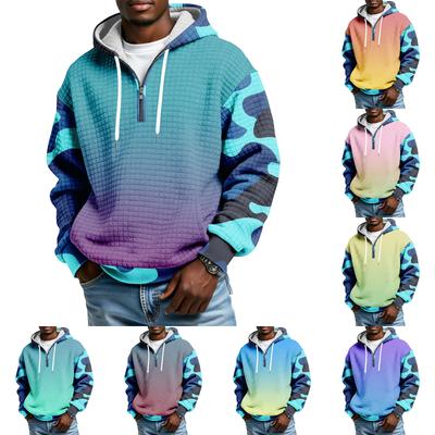 Herren Half-Zip Kapuzen-Plaid-Pullover Kordelzug Print Lässiges Sport-Sweatshirt