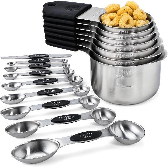 Magnetic Measuring Cups and Spoons Set Including 7 Stainless Steel Measuring Cups 8 Double Sided Magnetic Measuring Spoons Set with 1 Leveler Kitchen