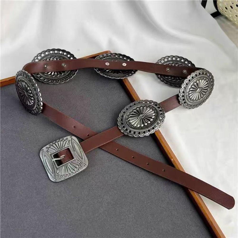 Western Style Cowboy Metal Carved Belts Wide Ethnic Style Waistband  Dress Decoration