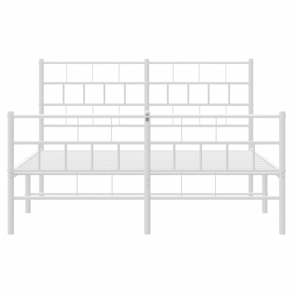 Metal Bed Frame with Headboard and Footboard White 140 x 190 cm
