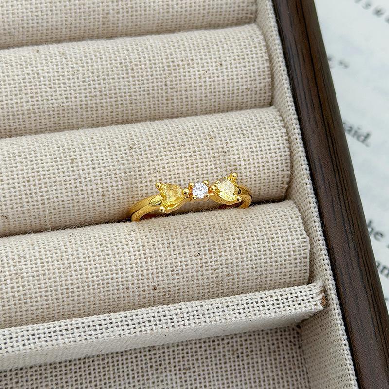 Double Diamond Open Ring Light Luxury Niche Premium Feather Butterfly Flower Beads Stacked Wearing Ring