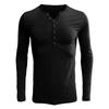 Herren Henley-Kragen Langarm-T-Shirt Unifarben Slim Fit Knopfleiste Lässiges Unterhemd Trendige Oberteile