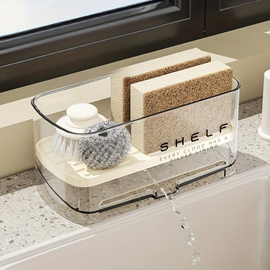 Multi-functional Sink Organizer with Drain Rack and Towel Hook — No Electricity Required, Countertop Storage for Sponges, Soap, Brushes, and Towels.