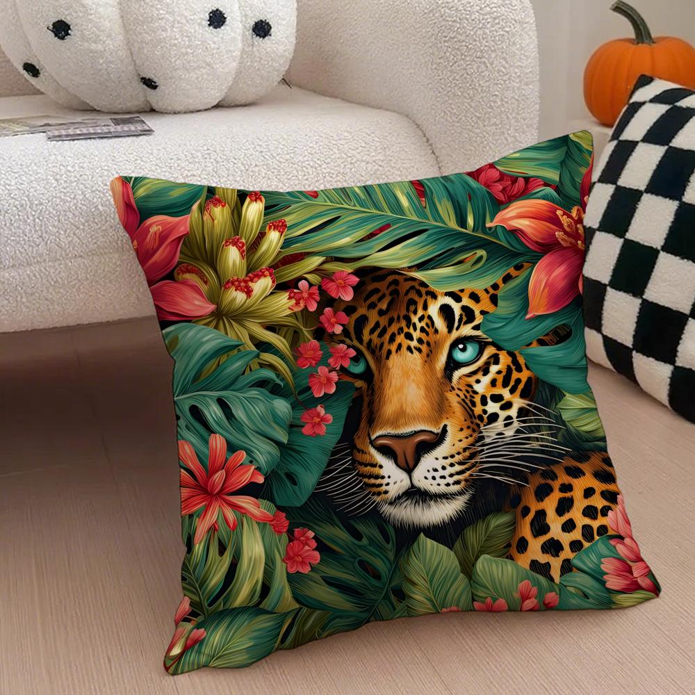Spotted Majestic Leopards Animals Cushion Cover Throw Pillow Cover Hidden Button Durable Polyester Chair Cushion