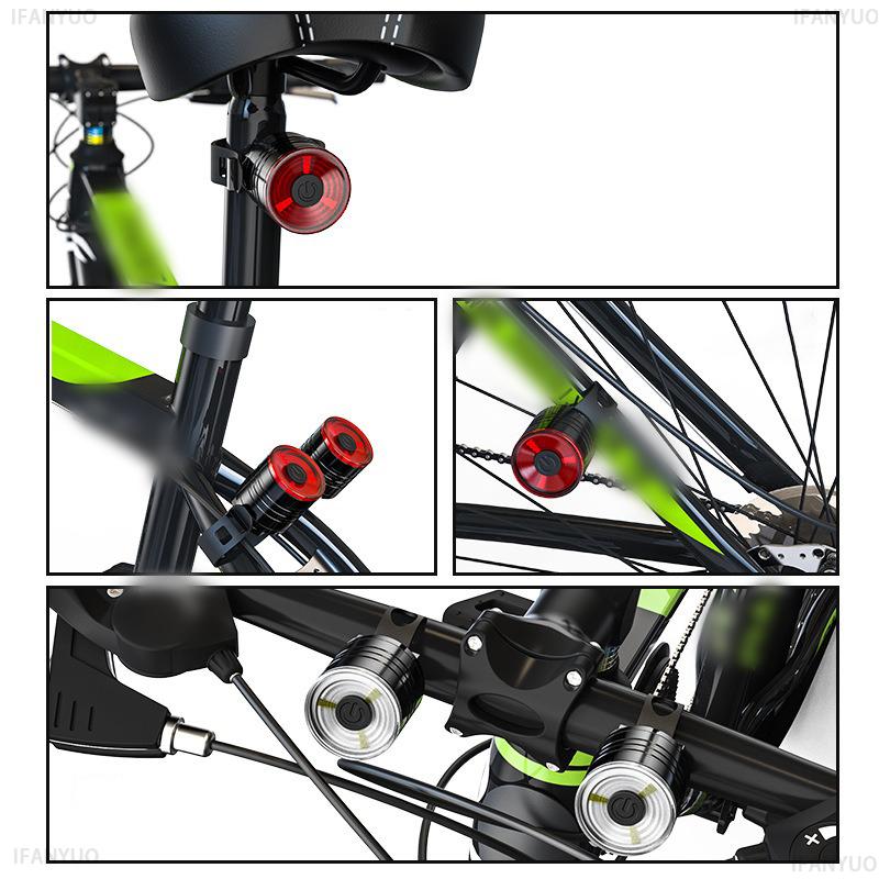 Aluminum Alloy Bike Tail Light Helmet Light LED Front Rear Warning Lamp 3 Modes for Night Riding Mountain Road Cycling Safety
