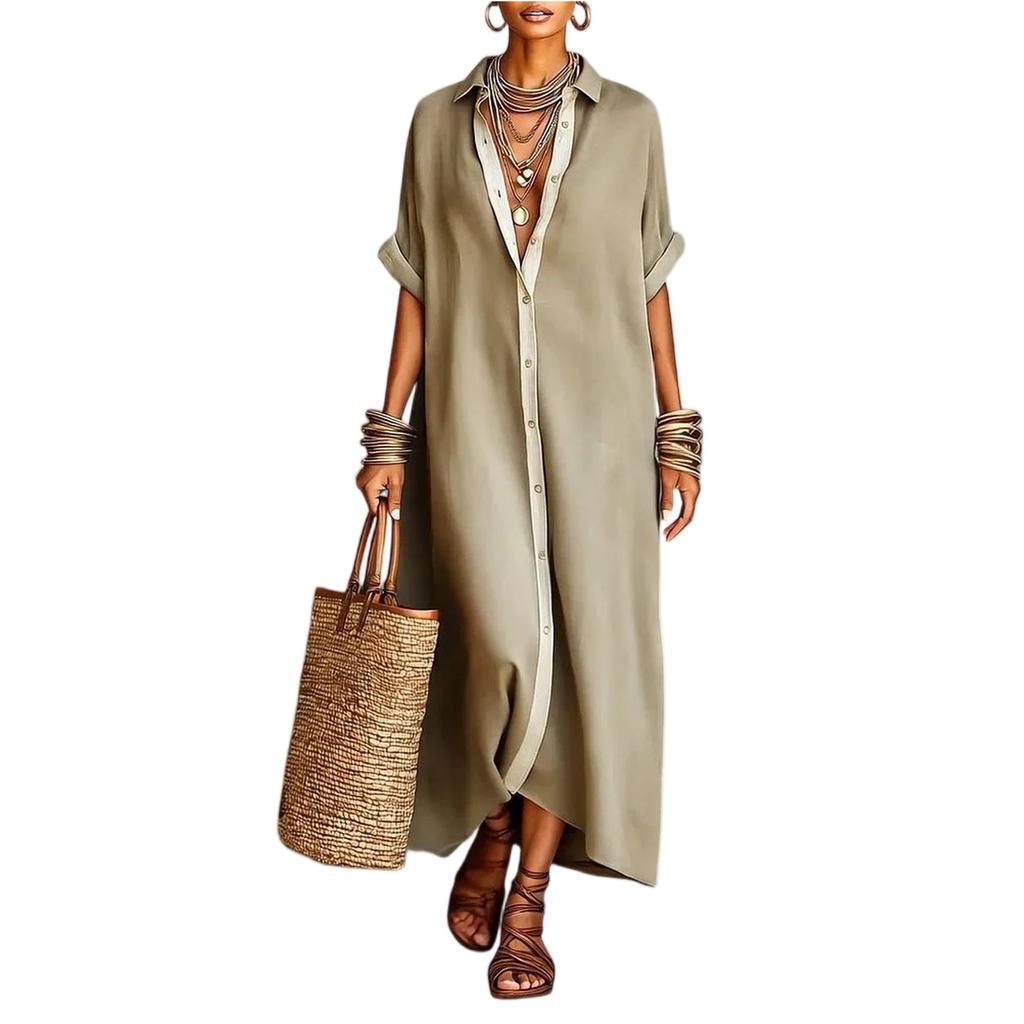 Damenkleid Lässig Fließende Kleider V-Ausschnitt Urlaub Boho Strand Sommerkleid
