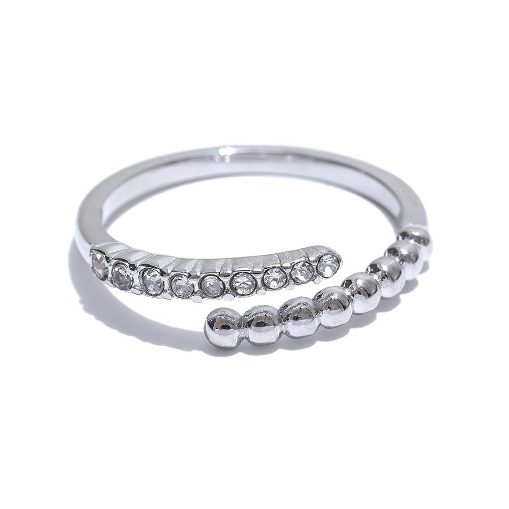 Yhpup Trendy Inlaid Shiny Cubic Zirconia Geometric Thin Ring Exquisite Stainless Steel Adjustable Jewelry Tarnish Resistant resizable